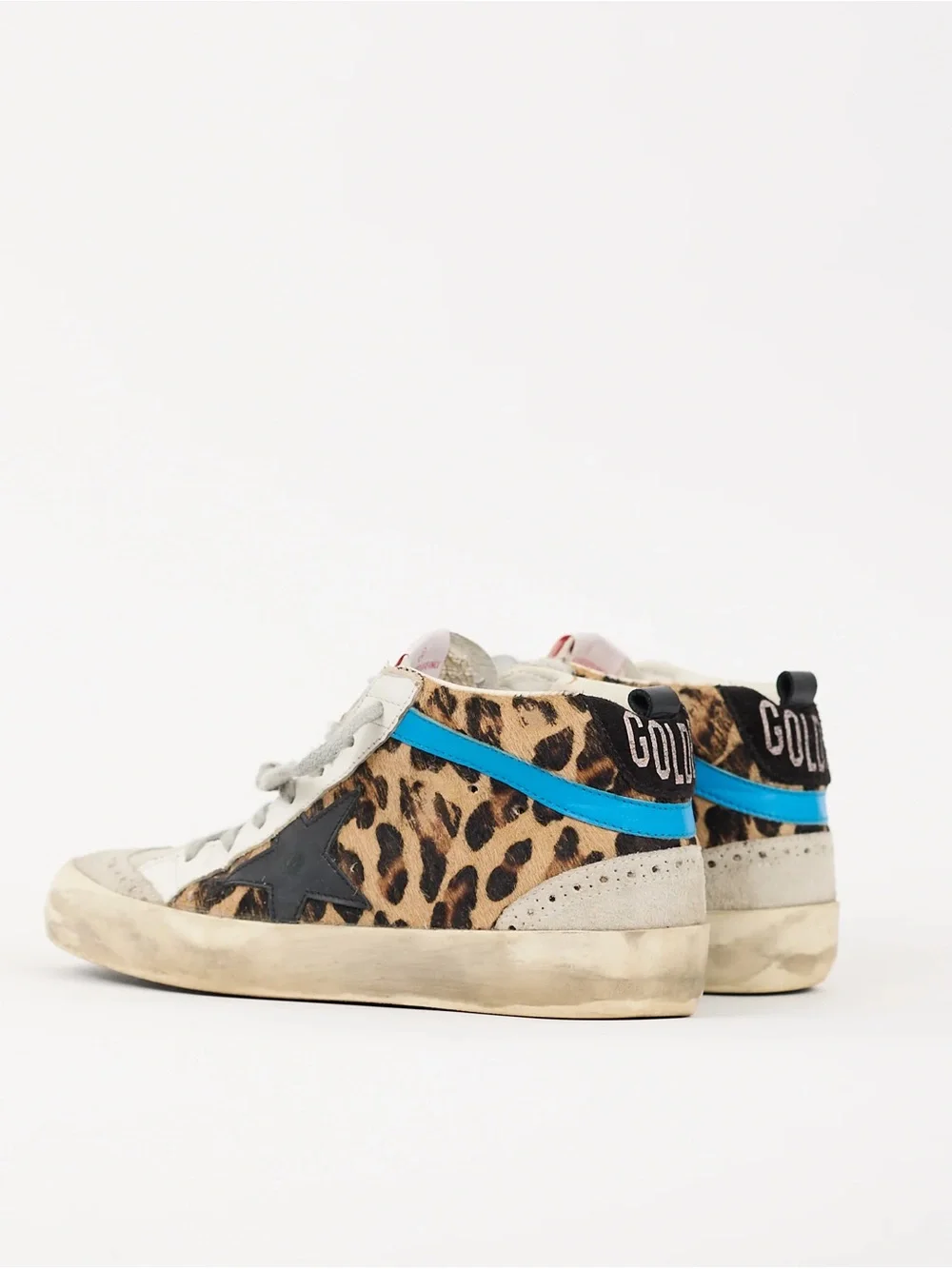 Golden Goose Mid Star Sneaker in Leopard Pony and Black